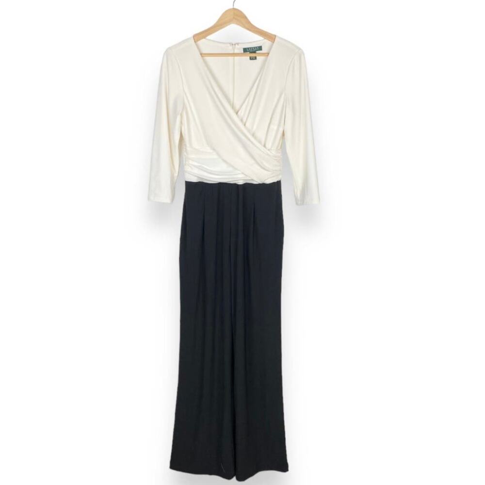 Ralph Lauren Cream and Black Surplice Jumpsuit